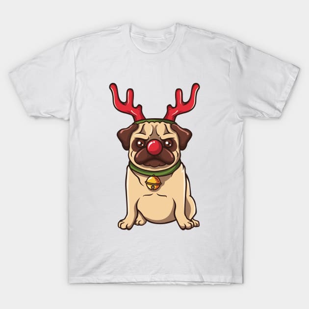 Reindeer Pug Christmas Animal Lover Dogs T-Shirt by ghsp